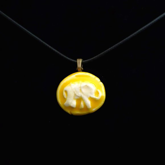 Handmade Ceramic Sunny Yellow Elephant Pendant Necklace - Picture 1 of 14